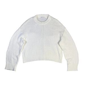 White + Warren Textured Cotton Slouchy Crew Sweater - M